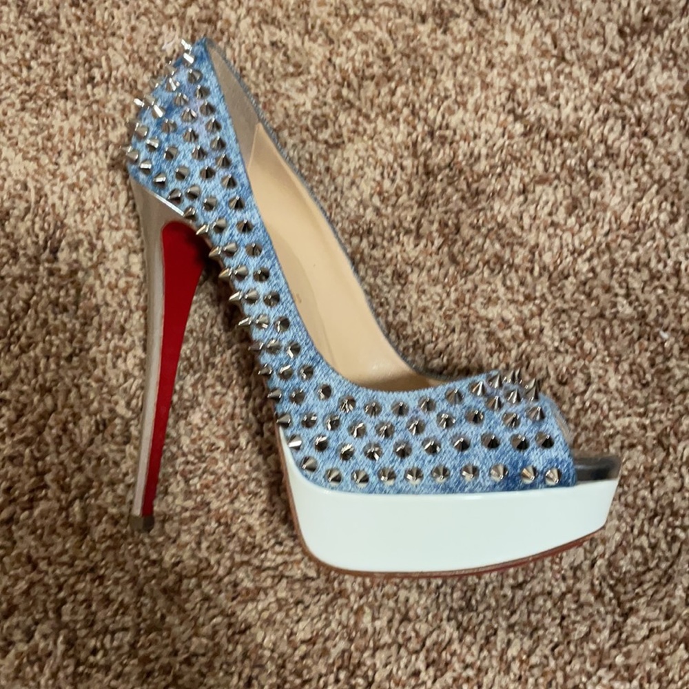 Christian Louboutin Lady Peep Spiked Denin